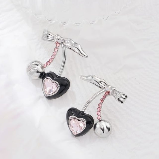 Rhinestone / Sterling Silver Stud Earring Cherry Ear Cuff