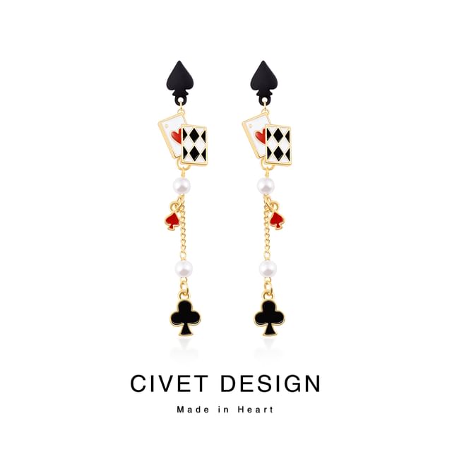 Sterling Print Poker Silver Earring Ear / Cuff Stud Card