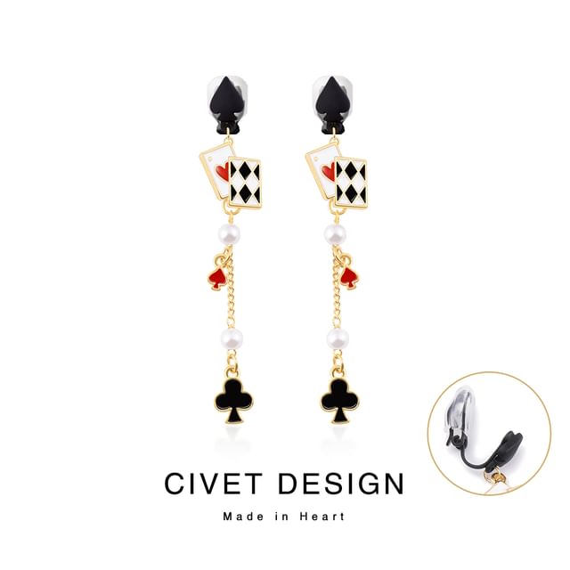 Sterling Print Poker Silver Earring Ear / Cuff Stud Card