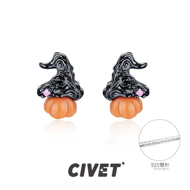 Pumpkin Stud Earring / Sterling Ear Phantom Cuff Halloween Silver