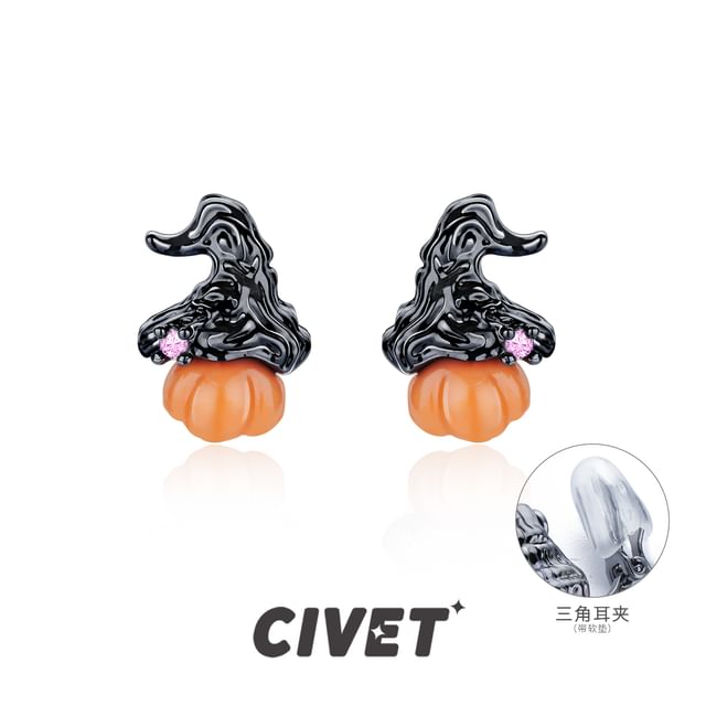 Pumpkin Stud Earring / Sterling Ear Phantom Cuff Halloween Silver