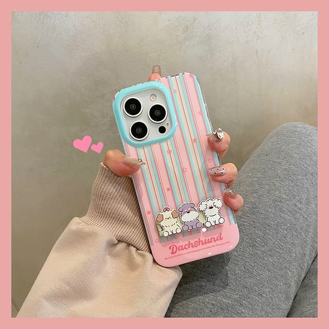 / Set Case Stand Phone Striped Dog