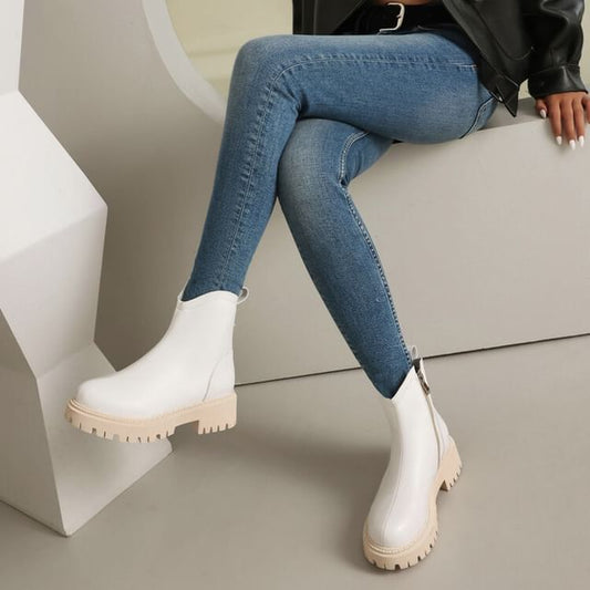 Faux Leather Platform Boots Short