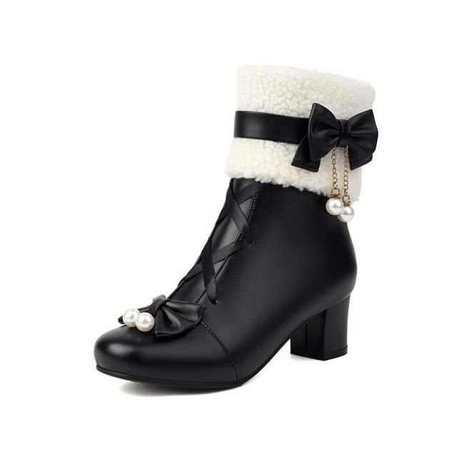 Heel Panel Short Bow Boots Fleece Chunky