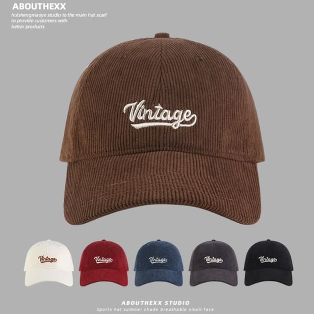 Corduroy Cap Lettering Baseball Embroidered
