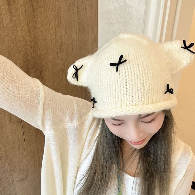 Ear Knit Beanie Animal Bow