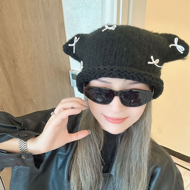 Ear Knit Beanie Animal Bow