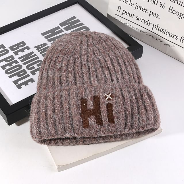 Embroidered Lettering Knit Beanie