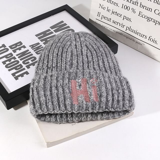 Embroidered Lettering Knit Beanie