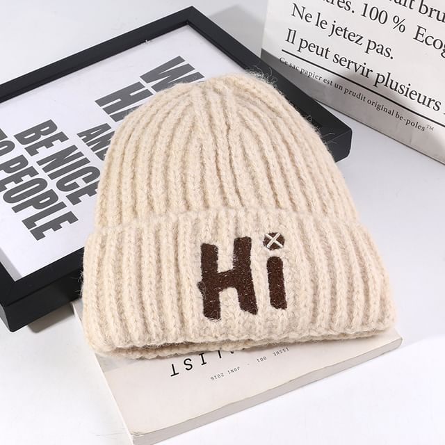 Embroidered Lettering Knit Beanie