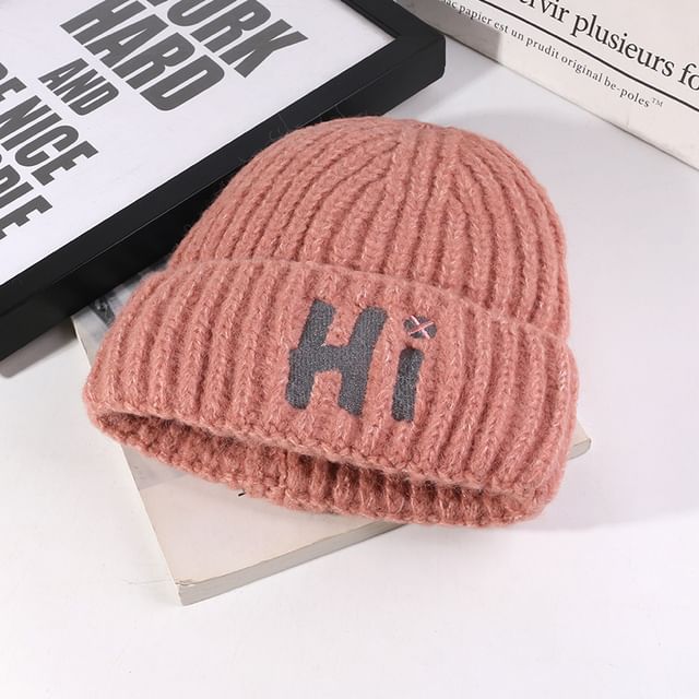 Embroidered Lettering Knit Beanie