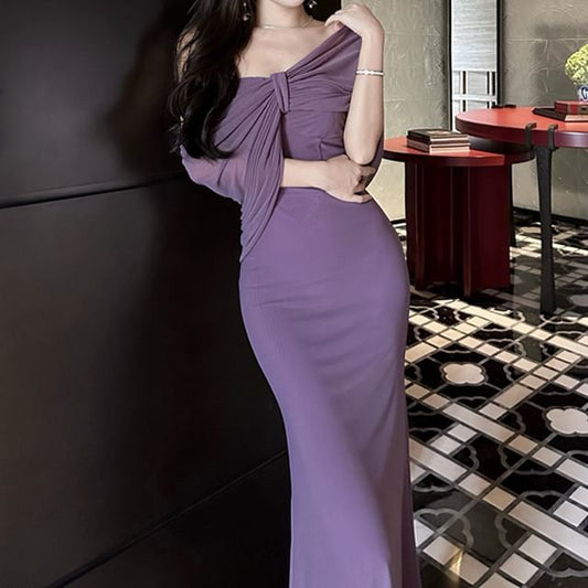Bow Sheath Midi Dress Plain Strapless