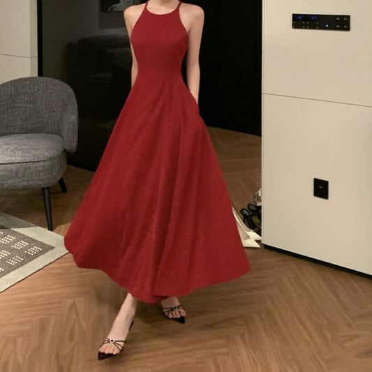 A-Line Dress Plain Midi Spaghetti Strap