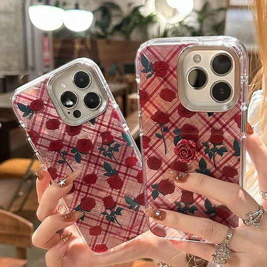 Rose Phone Decoration Case Set / Adhesive Plaid
