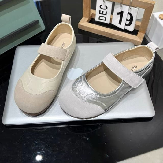 Jane Faux Mary Toe Strap Adhesive Round Leather Shoes