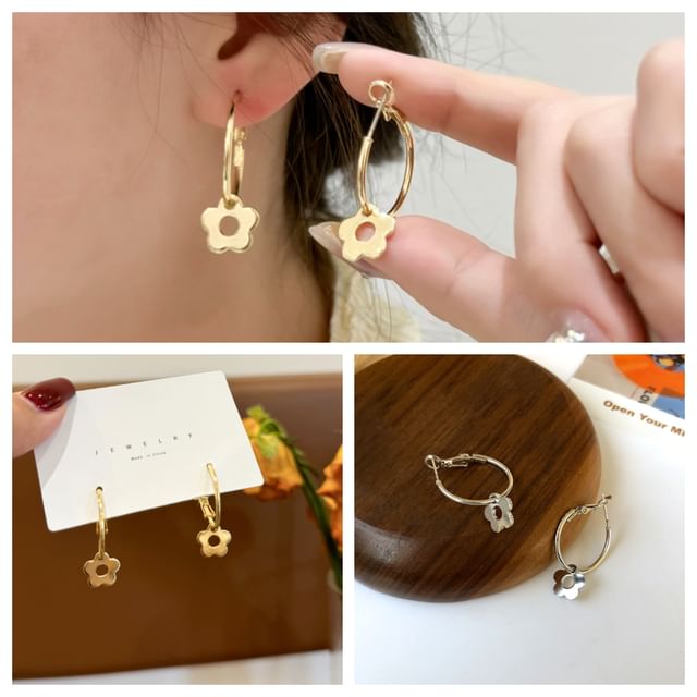 Floral Earring Sterling Hoop Silver