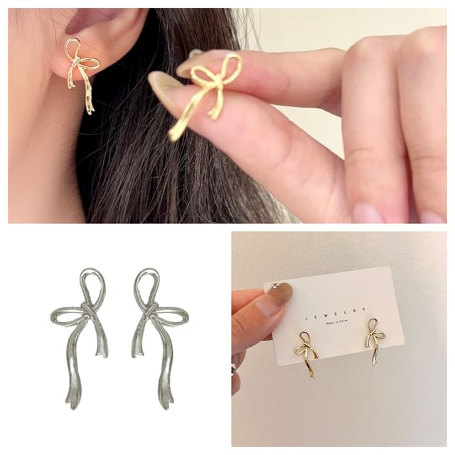 Earring Sterling Ribbon Silver Stud