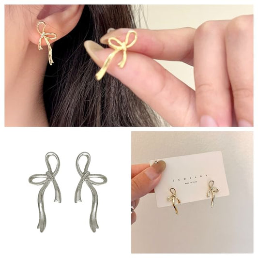 Earring Sterling Ribbon Silver Stud