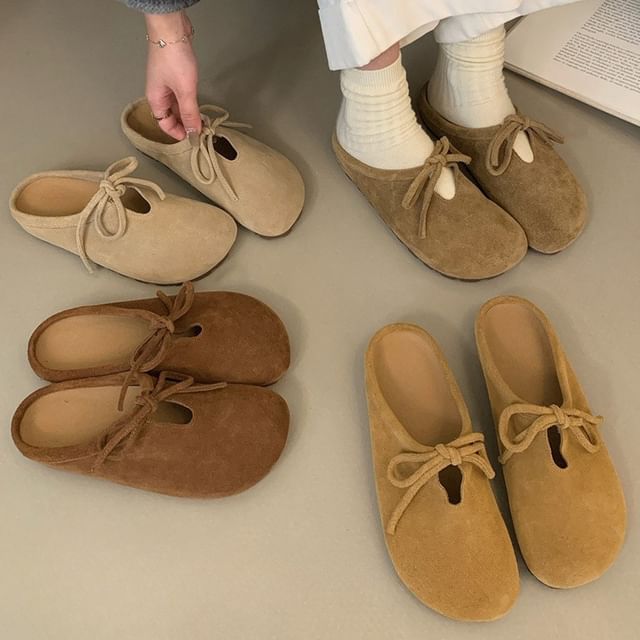 Suede Bow Faux Mules