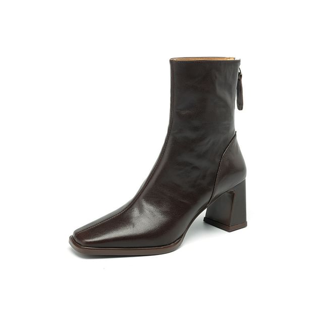 Short Zip Toe Heel Block Square Boots