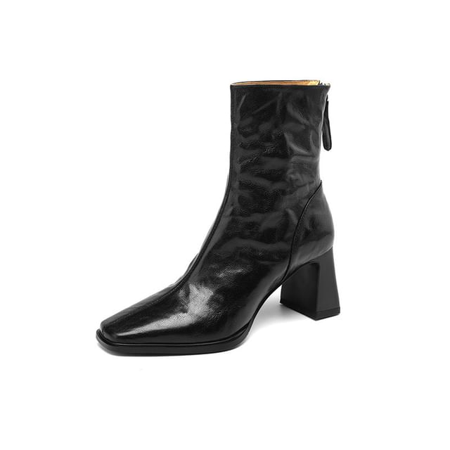 Short Zip Toe Heel Block Square Boots