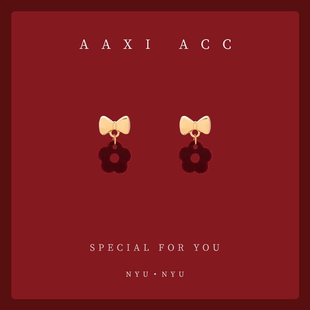 / Earring Drop Floral Bow Clip-On