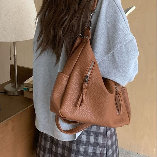 Faux Leather Shoulder Bag Tassel