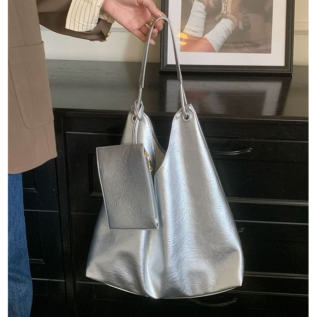 Bag Leather Faux Tote Pouch With Plain