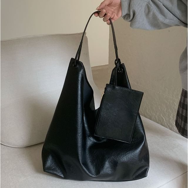 Bag Leather Faux Tote Pouch With Plain