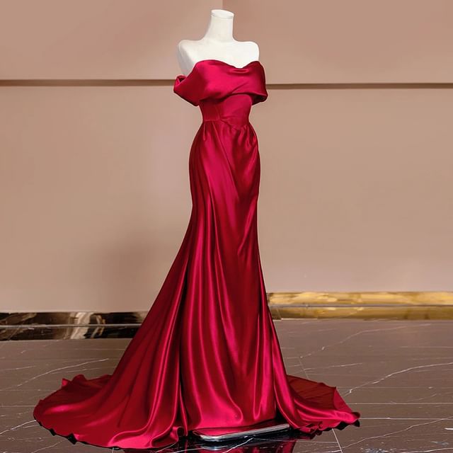 Plain Gown Off-Shoulder Mermaid Evening
