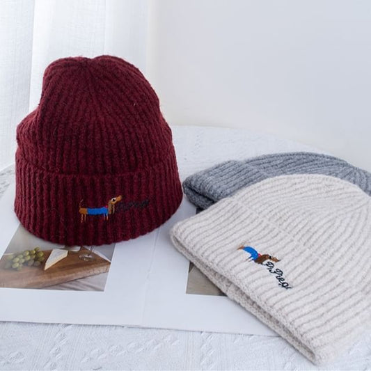 Dog Beanie Knit Embroidered