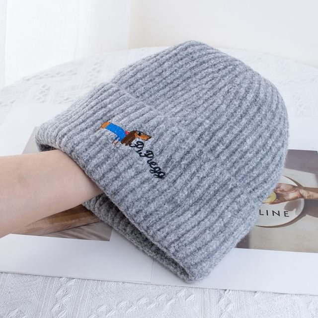 Dog Beanie Knit Embroidered
