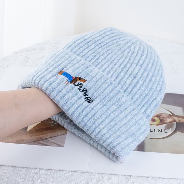 Dog Beanie Knit Embroidered