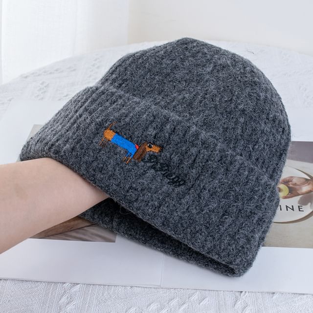 Dog Beanie Knit Embroidered