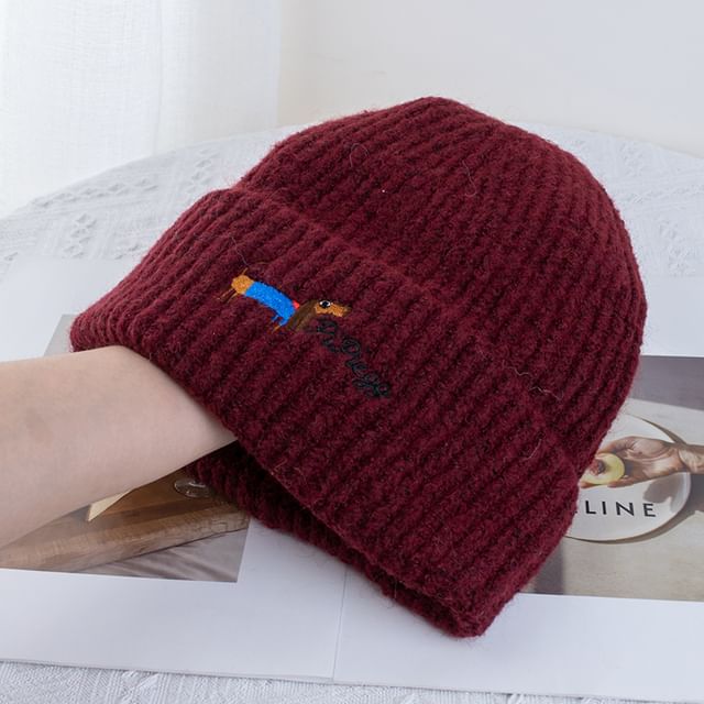 Dog Beanie Knit Embroidered