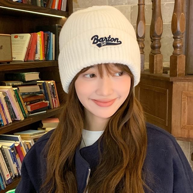 Applique Beanie Lettering Knit