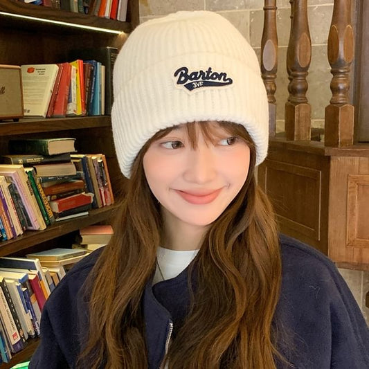 Applique Beanie Lettering Knit