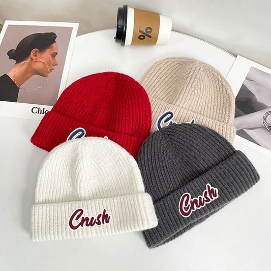 Lettering Knit Beanie Applique