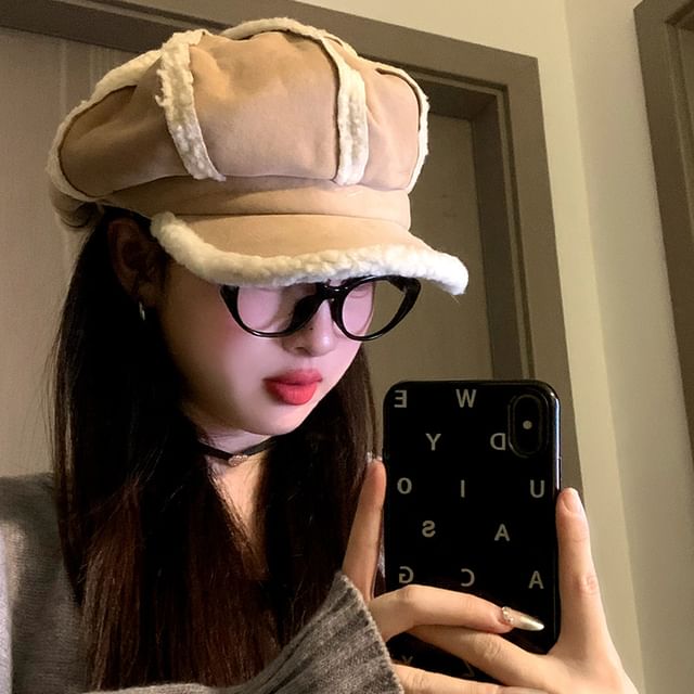 Cap Shearling Newsboy Faux
