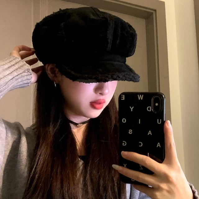 Cap Shearling Newsboy Faux