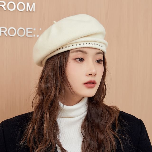Studded Beret Hat