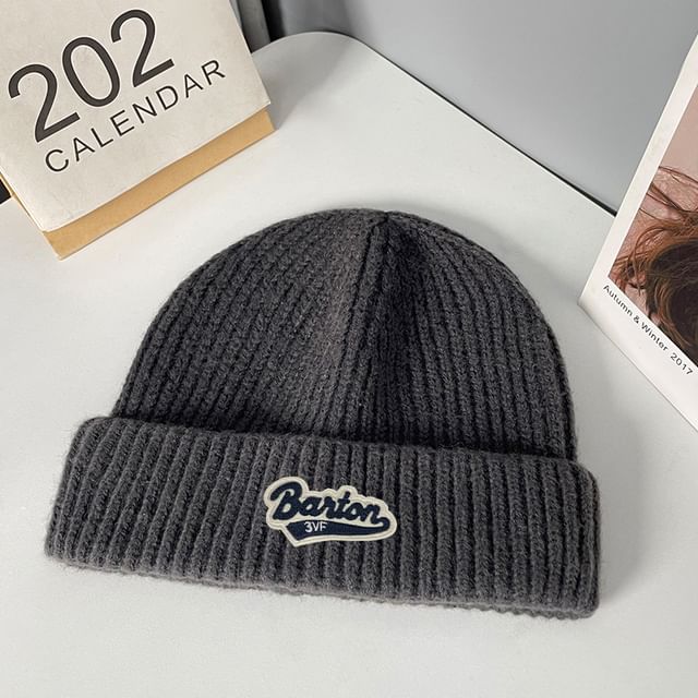 Applique Beanie Lettering Knit