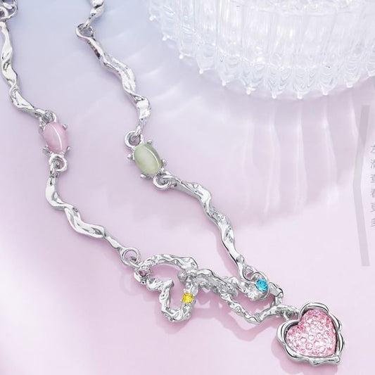Heart Necklace Strawberry Rhinestone