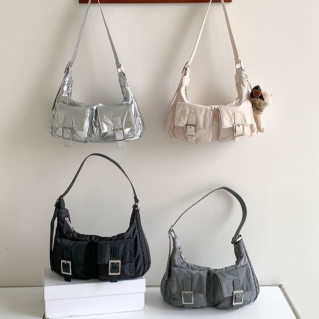 Multi-Pocket Buckled Shoulder Bag