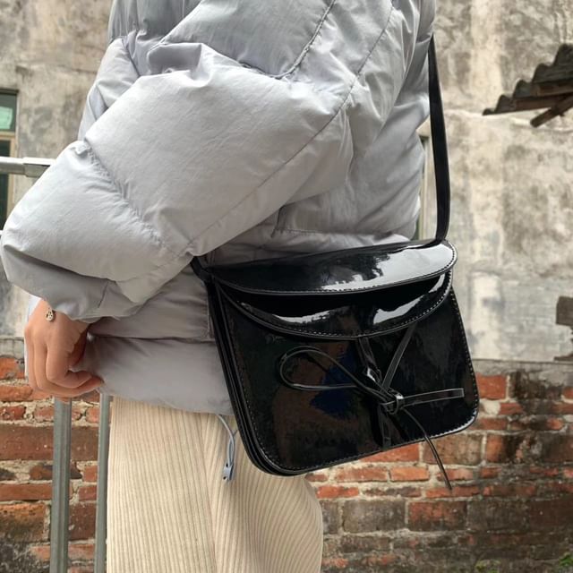 Leather Faux Flap Bag Bow Crossbody