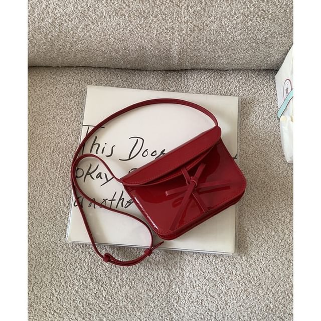 Leather Faux Flap Bag Bow Crossbody