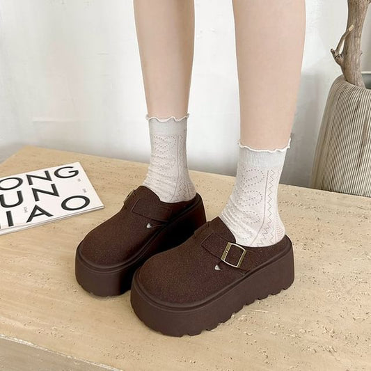 Faux Mules Buckled Platform Suede