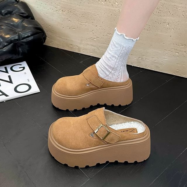 Faux Mules Buckled Platform Suede