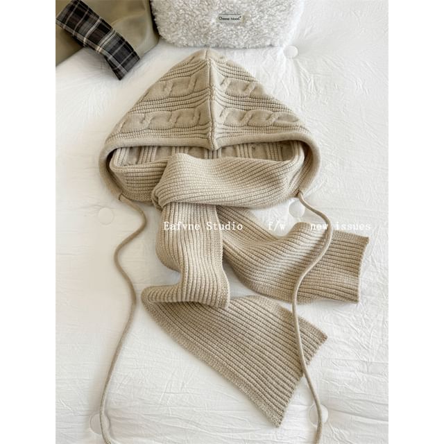 Hooded Knit Plain Cable Scarf