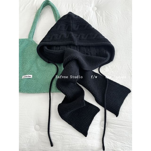 Hooded Knit Plain Cable Scarf